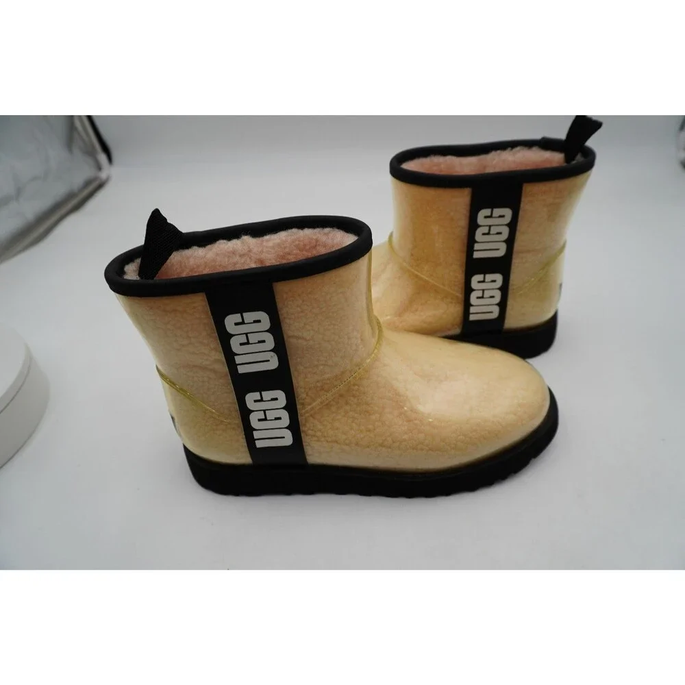 UGG CLASSIC CLEAR MINI NATURAL/BLACK WATERPROOF BOOT US 8/ EU 39 /UK 6 Shearling